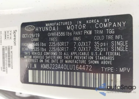 2020 Hyundai Tucson Se из США, поврежденный, VIN KM8J23A40LU164472